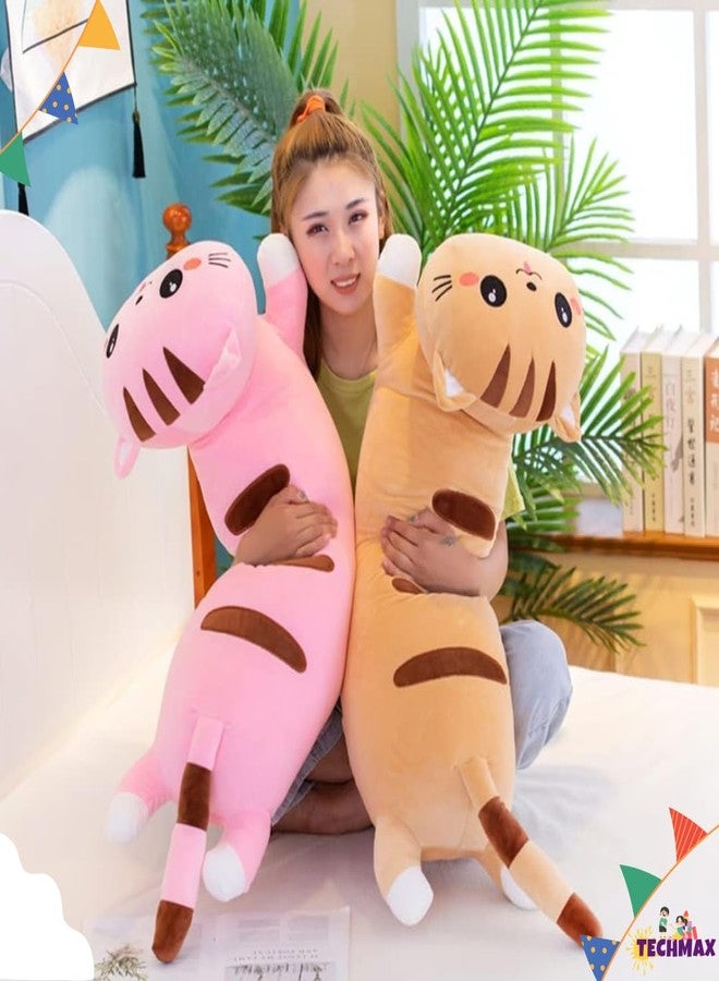 TechMax Solution Pink Cat Soft Plush Long Throw Sleeping Pillow - Cotton Kitten Cuddly Stuffed Cute Doll Toy Gift for Kids Girlfriend - Image 4